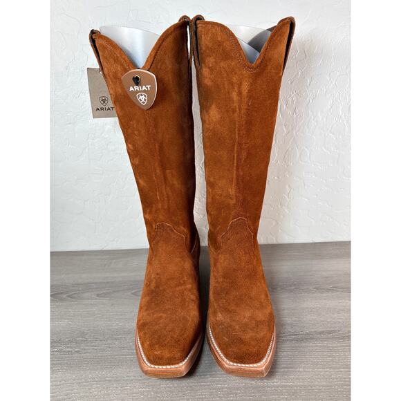 Ariat Memphis Womens 9B Tall 13” Suede Western Boots Square Toe - Penny Roughout - Picture 4 of 9